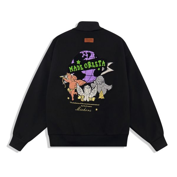 men's hoodies & sweatshirts vibe of the cartoon embroidered men's jacket hip hop street trend loose lapel bomber leather korean st, Black
men's hoodies & sweatshirts vibe of the cartoon embroidered men's jacket hip hop street trend loose lapel bomber leather korean st, Black