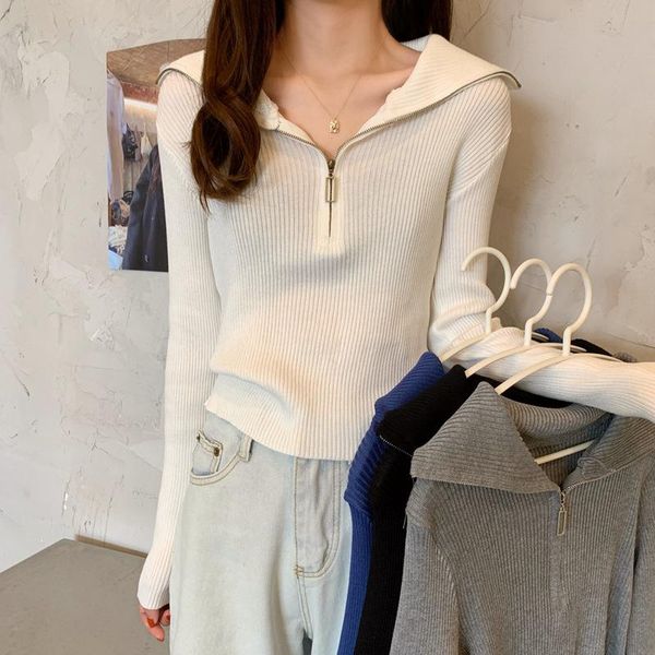 women's sweaters autumn sweater vest half zipper long sleeve solid color korean version casual slim knitted female outerwear, White;black
women's sweaters autumn sweater vest half zipper long sleeve solid color korean version casual slim knitted female outerwear, White;black