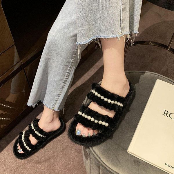 spring and autumn fashion all-match plush drag flat-bottomed slippers female pearl decoration flat-heel sandals x476, Black
spring and autumn fashion all-match plush drag flat-bottomed slippers female pearl decoration flat-heel sandals x476, Black