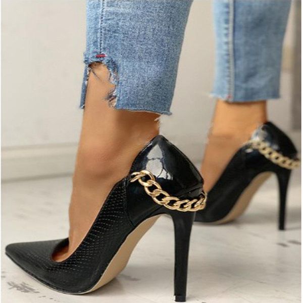 dress shoes women's large fashion single 2021 european and american style pointed metal decorative high thin heels, Black
dress shoes women's large fashion single 2021 european and american style pointed metal decorative high thin heels, Black