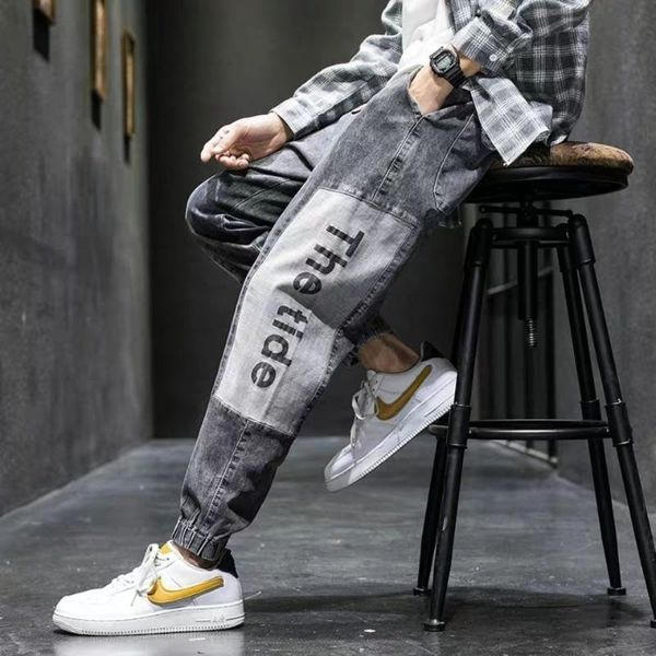 men's jeans black biker japan elastic waist spring summer fashion large pants loose stitching versatile capris hip hop denim, Blue
men's jeans black biker japan elastic waist spring summer fashion large pants loose stitching versatile capris hip hop denim, Blue