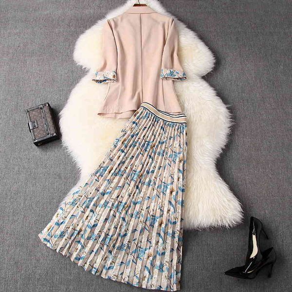 ladies skirt blazer spring summer coat women notched collar single button coat+ flower print pleated skirt sets, White
ladies skirt blazer spring summer coat women notched collar single button coat+ flower print pleated skirt sets, White