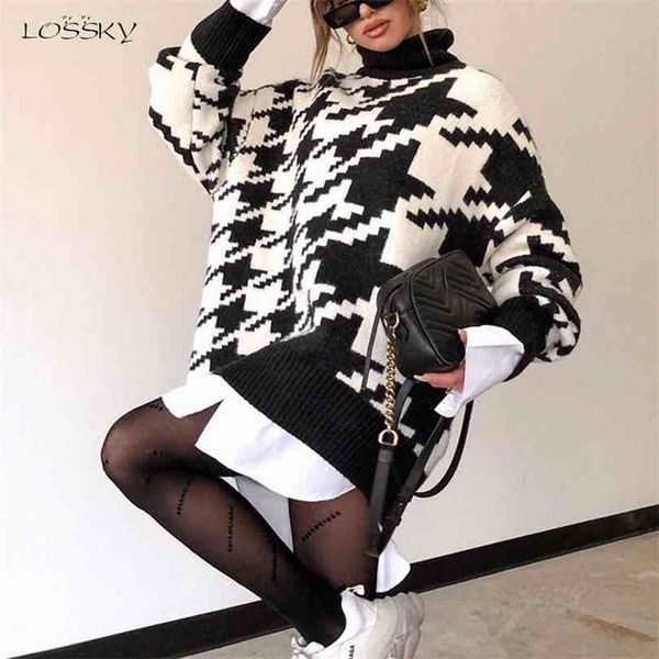 long sweater dress autumn winter fashion houndstooth black turtleneck sleeve knit pullover clothes for women fall 210922, White;black
long sweater dress autumn winter fashion houndstooth black turtleneck sleeve knit pullover clothes for women fall 210922, White;black