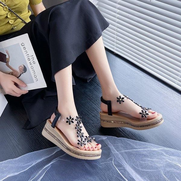 pvc transparent open toe sandals women rhinestone platform wedge summer elegant wood sole elastic band, Black
pvc transparent open toe sandals women rhinestone platform wedge summer elegant wood sole elastic band, Black