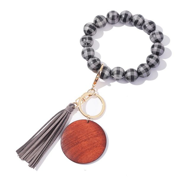new korean velvet tassel printed plaid bracelet keychain wooden key bracelet band tassel key chain, Silver
new korean velvet tassel printed plaid bracelet keychain wooden key bracelet band tassel key chain, Silver