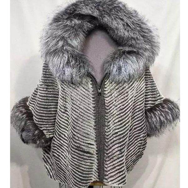 women's fur & faux winter women real rex coat natural silver collar bat sleeved loose warm fashion striped jacket and knitting, Black
women's fur & faux winter women real rex coat natural silver collar bat sleeved loose warm fashion striped jacket and knitting, Black