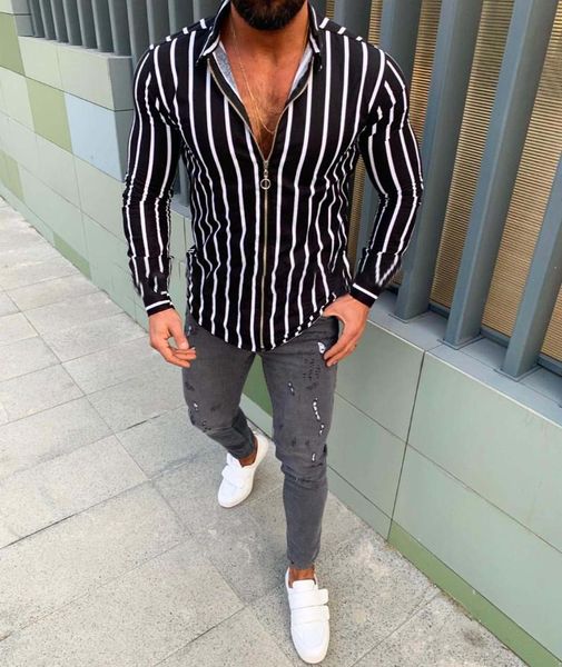 men's casual shirts mjartoria winter shirt fashion vertical stripe slim long sleeve zip 2021, White;black
men's casual shirts mjartoria winter shirt fashion vertical stripe slim long sleeve zip 2021, White;black