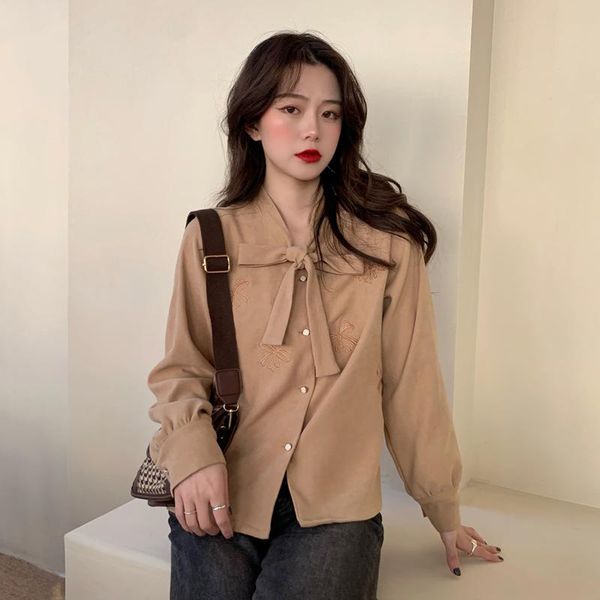 women's blouses & shirts spring retro bow embroidery solid color everyday casual, White
women's blouses & shirts spring retro bow embroidery solid color everyday casual, White