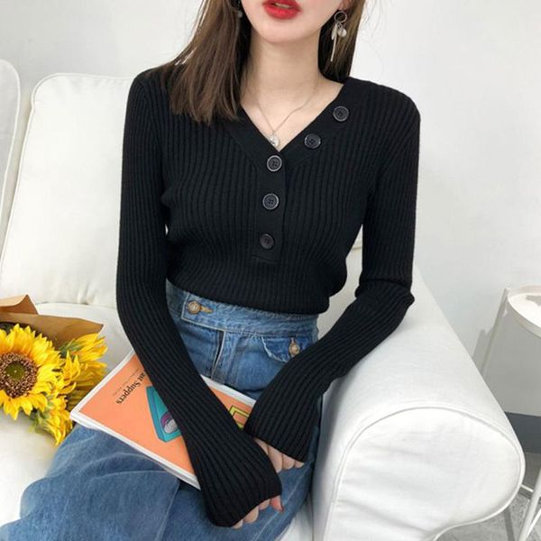 women's sweaters autumn women sweater v-neck slim button solid short pullovers ladies long sleeve bodycon bottom jumpers, White;black
women's sweaters autumn women sweater v-neck slim button solid short pullovers ladies long sleeve bodycon bottom jumpers, White;black
