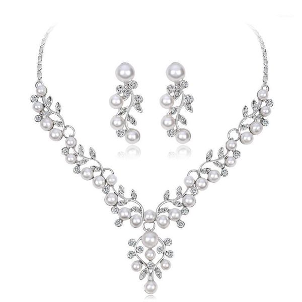 earrings & necklace wedding jewelry set korean simple fashion alloy leaf pearl rhinestone luxury ladies bridal accessories women, Silver
earrings & necklace wedding jewelry set korean simple fashion alloy leaf pearl rhinestone luxury ladies bridal accessories women, Silver