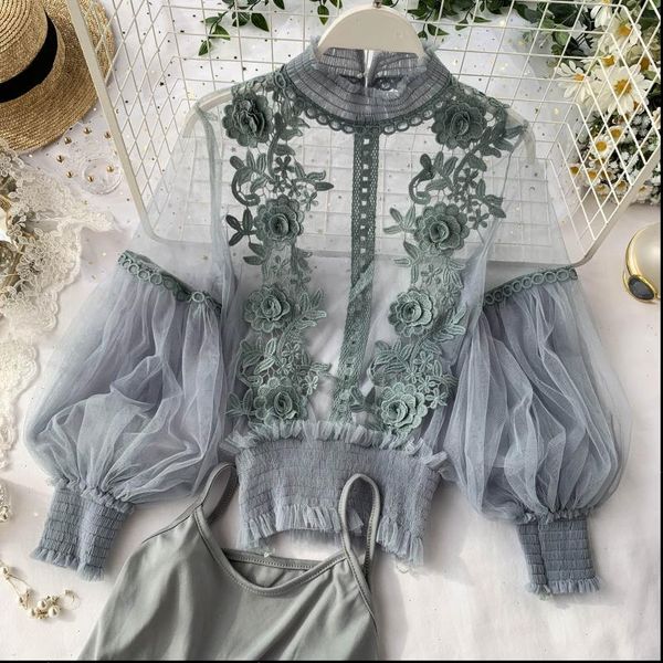 spring fashion sheer women shirt lace lantern sleeve 3d floral blouses elegant blusas femininas, White
spring fashion sheer women shirt lace lantern sleeve 3d floral blouses elegant blusas femininas, White
