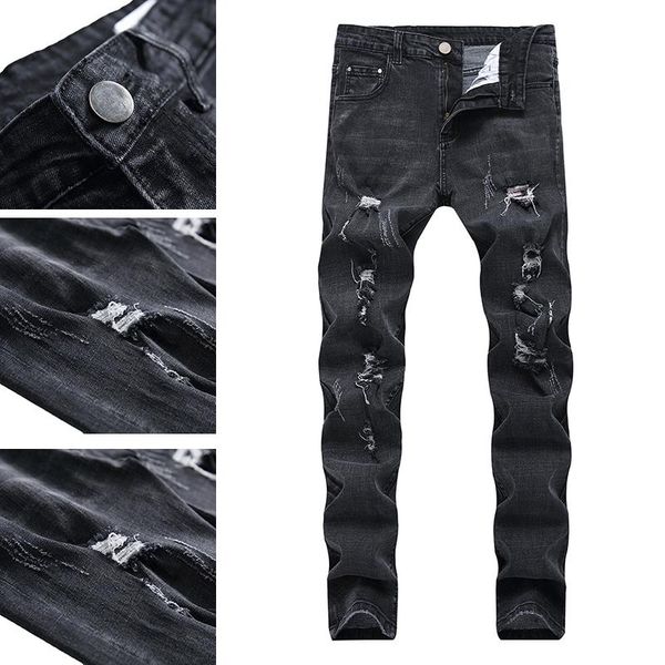 men's jeans tattered hip hop hole ruined streetwear regular fashion daily men pencil pants plus size, Blue
men's jeans tattered hip hop hole ruined streetwear regular fashion daily men pencil pants plus size, Blue