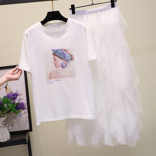 two piece dress summer 2 set turban sequins girl letter print women white short sleeve t-shirt + irregular net yarn cake skirt casual sets
two piece dress summer 2 set turban sequins girl letter print women white short sleeve t-shirt + irregular net yarn cake skirt casual sets