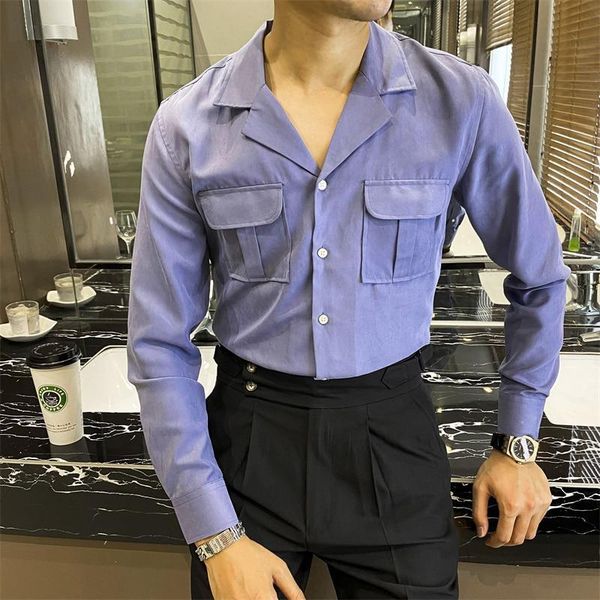 men's casual shirts 2021 autumn cuban collar solid color double pocket shirt british slim korean style inch, White;black
men's casual shirts 2021 autumn cuban collar solid color double pocket shirt british slim korean style inch, White;black