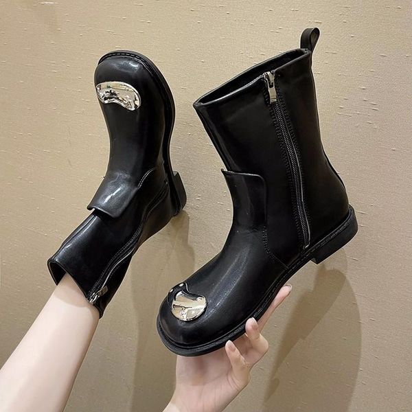 boots autumn winter soft leather bling metal women's punk short shoes botas de mujer, Black
boots autumn winter soft leather bling metal women's punk short shoes botas de mujer, Black