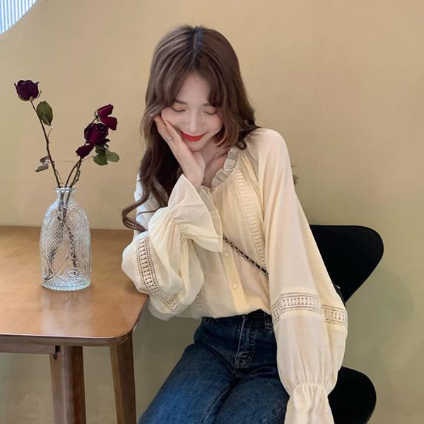 spring/autumn 2021 korean fashion western style retro hollow chiffon long-sleeved shirt female design sense niche wood ear women's blou, White
spring/autumn 2021 korean fashion western style retro hollow chiffon long-sleeved shirt female design sense niche wood ear women's blou, White