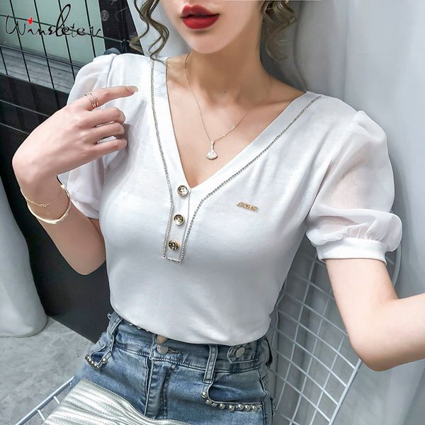 women's t-shirt summer european clothes t-shirt fashion v-neck button diamonds women ropa mujer sleeve shirt cotton tees t064, White
women's t-shirt summer european clothes t-shirt fashion v-neck button diamonds women ropa mujer sleeve shirt cotton tees t064, White