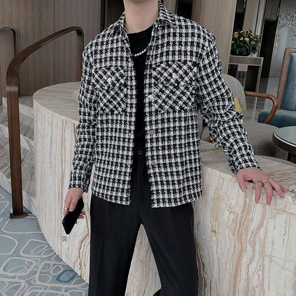 men's jackets wear 2021 autumn weave short style loose coat for male plaid single breasted jacket with pocket, Black;brown
men's jackets wear 2021 autumn weave short style loose coat for male plaid single breasted jacket with pocket, Black;brown