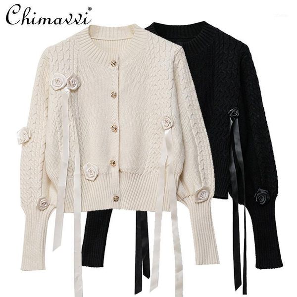 spring and autumn rose tassel casual cardigan sweater ribbon solid color short knit jacket girls knitwear women's sweaters, White;black
spring and autumn rose tassel casual cardigan sweater ribbon solid color short knit jacket girls knitwear women's sweaters, White;black