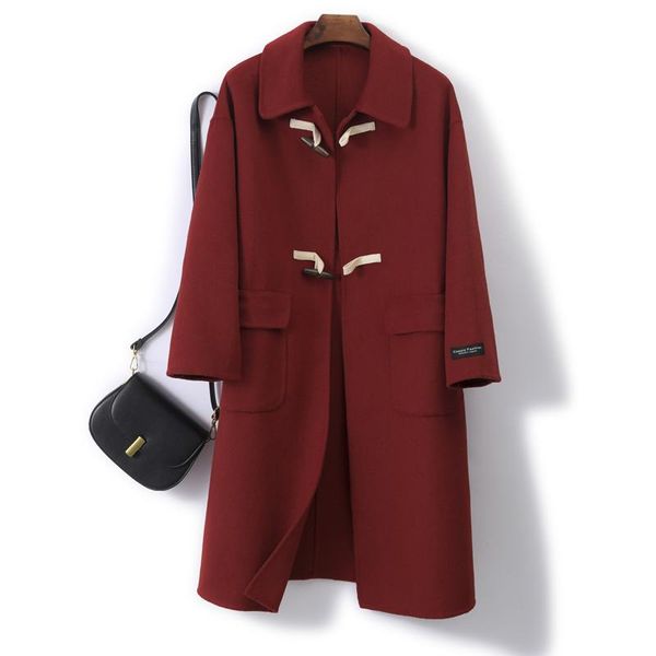 women's wool & blends good quality autumn and winter thick cashmere coat long loose horn buckle double-sided woolen jacket, Black
women's wool & blends good quality autumn and winter thick cashmere coat long loose horn buckle double-sided woolen jacket, Black