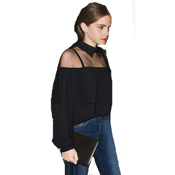 women's blouses & shirts autumn long sleeve hollow out off shoulder shirt cape-style loose pleated women chiffon blouse fs0166, White
women's blouses & shirts autumn long sleeve hollow out off shoulder shirt cape-style loose pleated women chiffon blouse fs0166, White