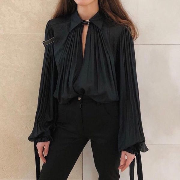 women's blouses & shirts women vintage autumn blouse chocker lantern sleeve rayon lace up crinkled shirt, White
women's blouses & shirts women vintage autumn blouse chocker lantern sleeve rayon lace up crinkled shirt, White