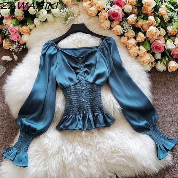 women's blouses & shirts zawahiki korean chic vintage elegant blouse women autumn slash neck lantern sleeve slim bodycon short fashion, White 
women's blouses & shirts zawahiki korean chic vintage elegant blouse women autumn slash neck lantern sleeve slim bodycon short fashion, White