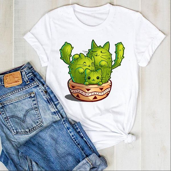 women lady t shirt summer cactus cat cartoon cute print ladies tee womens female clothes graphic clothing, White
women lady t shirt summer cactus cat cartoon cute print ladies tee womens female clothes graphic clothing, White