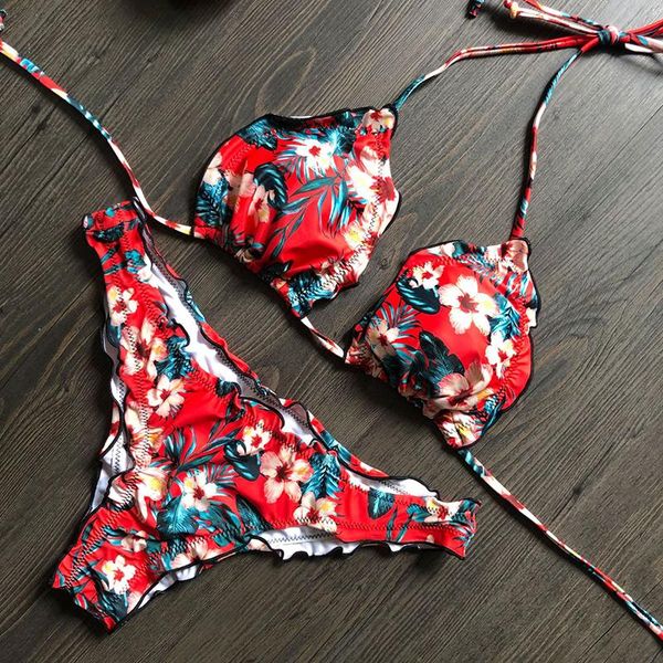 women's swimwear floral printed bikini for female push up hater biquini women ruffles 2021 summer swimming suit bather bathing, White;black
women's swimwear floral printed bikini for female push up hater biquini women ruffles 2021 summer swimming suit bather bathing, White;black