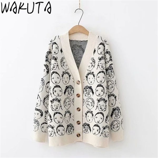 wakuta funny cartoon v neck cardigan female knitwear japanese fall winter casual loose knit jacket sweater for women 210914, White;black
wakuta funny cartoon v neck cardigan female knitwear japanese fall winter casual loose knit jacket sweater for women 210914, White;black