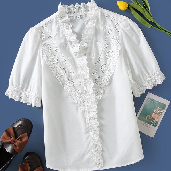 women's blouses & shirts women 2022 fashion embroidered lace loose doll solid color cotton blouse retro short sleeve blusas streetwear, White
women's blouses & shirts women 2022 fashion embroidered lace loose doll solid color cotton blouse retro short sleeve blusas streetwear, White