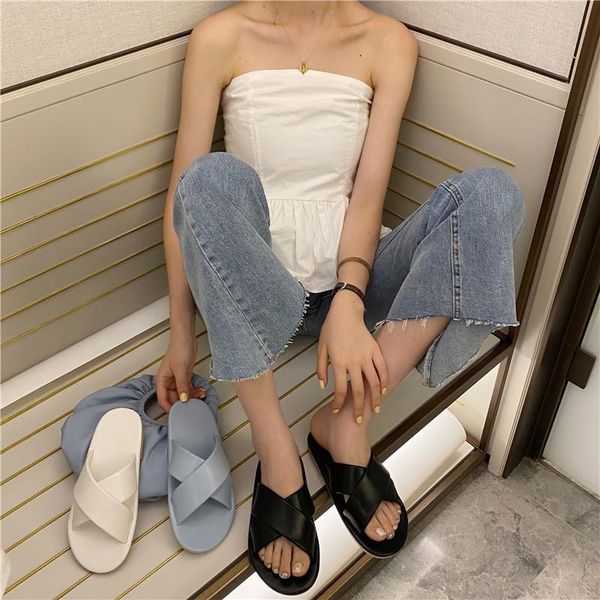 early summer fashion open-toed crossover simple and versatile soft bottom flat slippers, Black
early summer fashion open-toed crossover simple and versatile soft bottom flat slippers, Black
