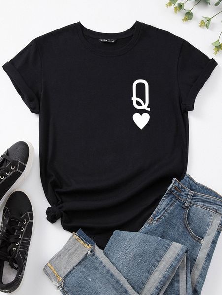 plus playing card print tee e56l#, Black 
plus playing card print tee e56l#, Black