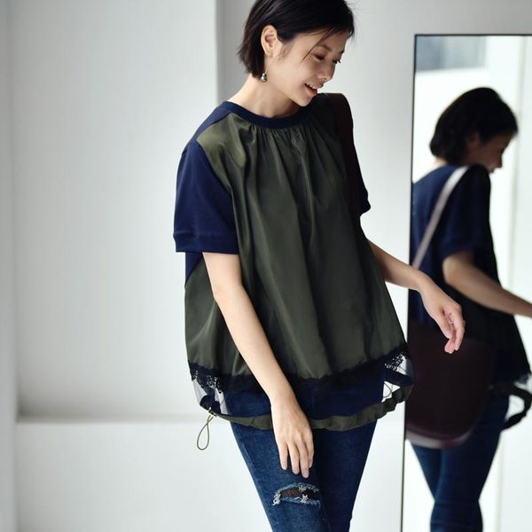 women's t-shirt micoco t3986c korean version of fashion color lace stitching loose show thin front short back long sleeves, White
women's t-shirt micoco t3986c korean version of fashion color lace stitching loose show thin front short back long sleeves, White