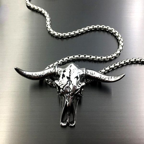 est bull head skull pendant necklace for men fashion stainless steel animal skeleton punk gothic biker jewelry necklaces, Silver
est bull head skull pendant necklace for men fashion stainless steel animal skeleton punk gothic biker jewelry necklaces, Silver