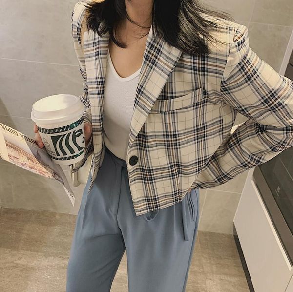 women's suits & blazers 2021 plaid checkered cropped jackets trouser coat clothes spring female oversize office woman overcoat, White;black
women's suits & blazers 2021 plaid checkered cropped jackets trouser coat clothes spring female oversize office woman overcoat, White;black