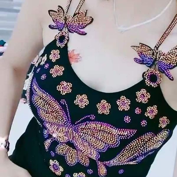 fashion sparkling spaghetti strap women tank rhinestone embroidered butterfly vest sleeveless o neck clothes, White
fashion sparkling spaghetti strap women tank rhinestone embroidered butterfly vest sleeveless o neck clothes, White