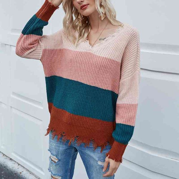 women's sweaters women autumn long sleeve knitted sweater v-neck backless color block striped pullover ripped trim loose jumper 6fgv, White;black
women's sweaters women autumn long sleeve knitted sweater v-neck backless color block striped pullover ripped trim loose jumper 6fgv, White;black
