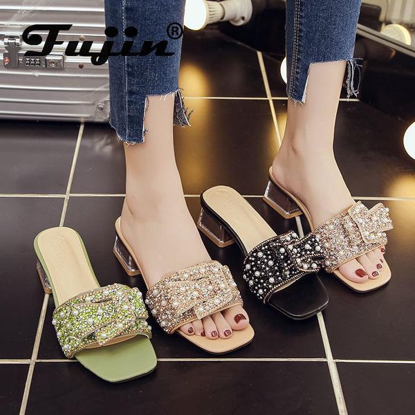 fujin square toe women summer shoes slides rhinestone mid heel slippers sandals bling fashion pearl ins, Black
fujin square toe women summer shoes slides rhinestone mid heel slippers sandals bling fashion pearl ins, Black