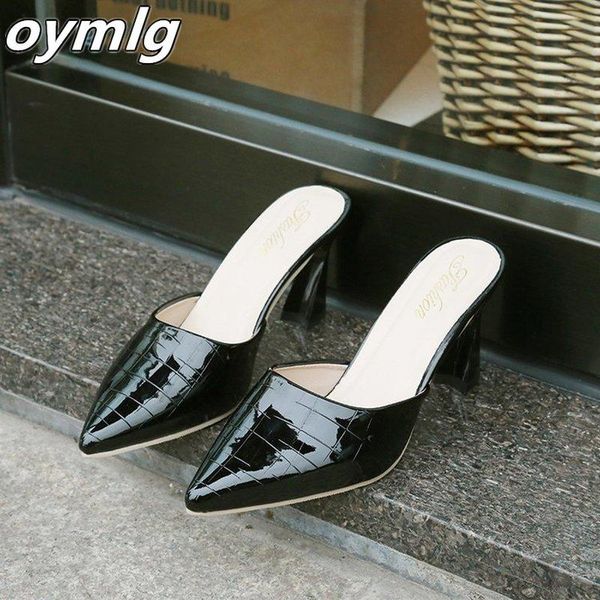 patent leather word sandals female summer korean version wild pointed horseshoe heel thick slippers women, Black
patent leather word sandals female summer korean version wild pointed horseshoe heel thick slippers women, Black