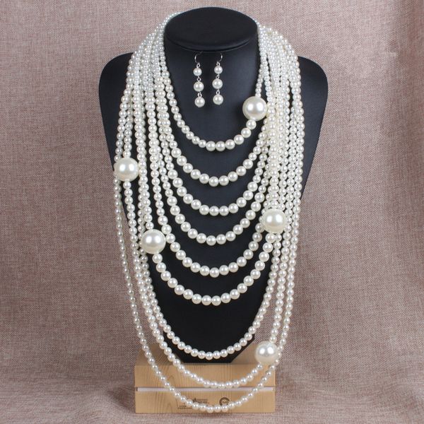 jewelry sets 2021 classic multi layer pearls imitation wedding set long pearl necklace costume earrings women, Black
jewelry sets 2021 classic multi layer pearls imitation wedding set long pearl necklace costume earrings women, Black
