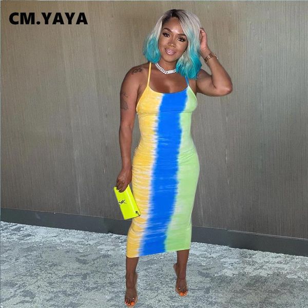 casual dresses cm.yaya women long dress tie dye sleeveless strap o-neck stretchy bodycon maxi fashion streetwear summer outfits, Black;gray 
casual dresses cm.yaya women long dress tie dye sleeveless strap o-neck stretchy bodycon maxi fashion streetwear summer outfits, Black;gray