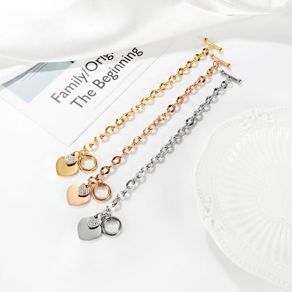 luxury women gift rose gold plated stainless steel link chain bracelet heart charm jewelry, Black
luxury women gift rose gold plated stainless steel link chain bracelet heart charm jewelry, Black