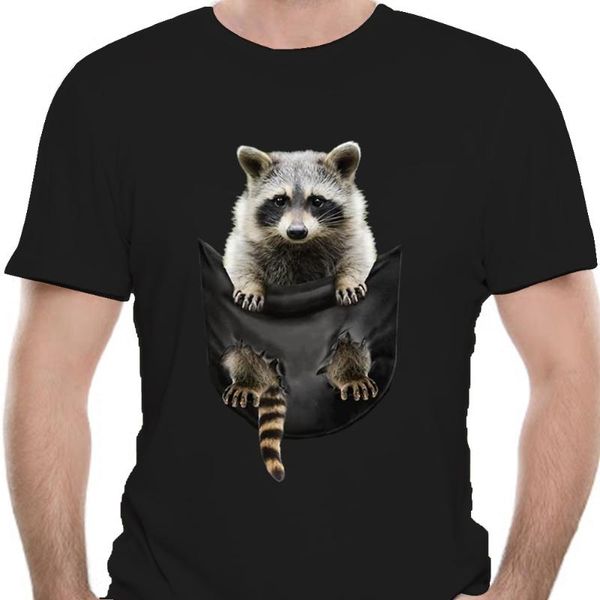 men's t-shirts little raccoon in pocket t-shirt-1031a, White;black 
men's t-shirts little raccoon in pocket t-shirt-1031a, White;black