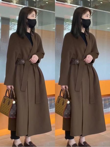 women's trench coats v-neck double-sided cashmere coat medium length loose hepburn wool in autumn and winter 2021 high end, Tan;black
women's trench coats v-neck double-sided cashmere coat medium length loose hepburn wool in autumn and winter 2021 high end, Tan;black