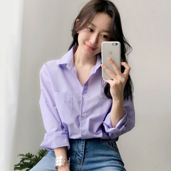 s-xl plus size solid purple women shirt long sleeve turn down collar casual summer ol office work blouse 210423, Black
s-xl plus size solid purple women shirt long sleeve turn down collar casual summer ol office work blouse 210423, Black