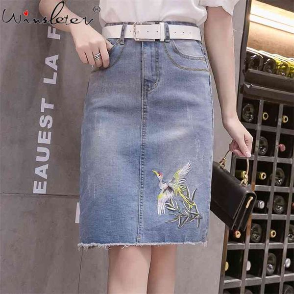 summer denim skirt women midi bird embroidery high waist with belt knee-length jeans moda mujer falda b02918b 210421, Black
summer denim skirt women midi bird embroidery high waist with belt knee-length jeans moda mujer falda b02918b 210421, Black