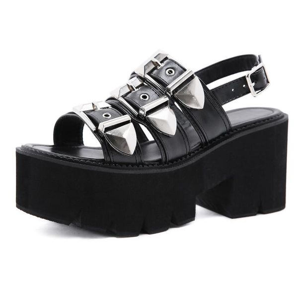 dress shoes fashion buckle gothic summer block heels rubber sole platform sandals women gladiator footwear, Black
dress shoes fashion buckle gothic summer block heels rubber sole platform sandals women gladiator footwear, Black