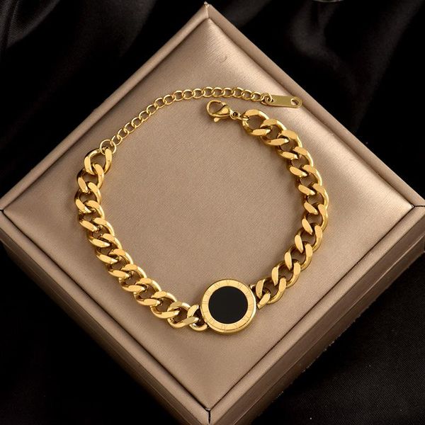 link, chain ramos punk roman numerals golden sliver color thick titanium steel metal round pendants bracelet for women jewelry, Black
link, chain ramos punk roman numerals golden sliver color thick titanium steel metal round pendants bracelet for women jewelry, Black