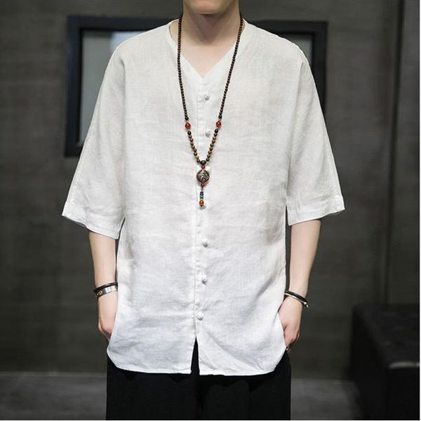 ethnic clothing summer men linen shirt chinese style retro casual plus size traditional asian clothes tang suit for man 30488, Red